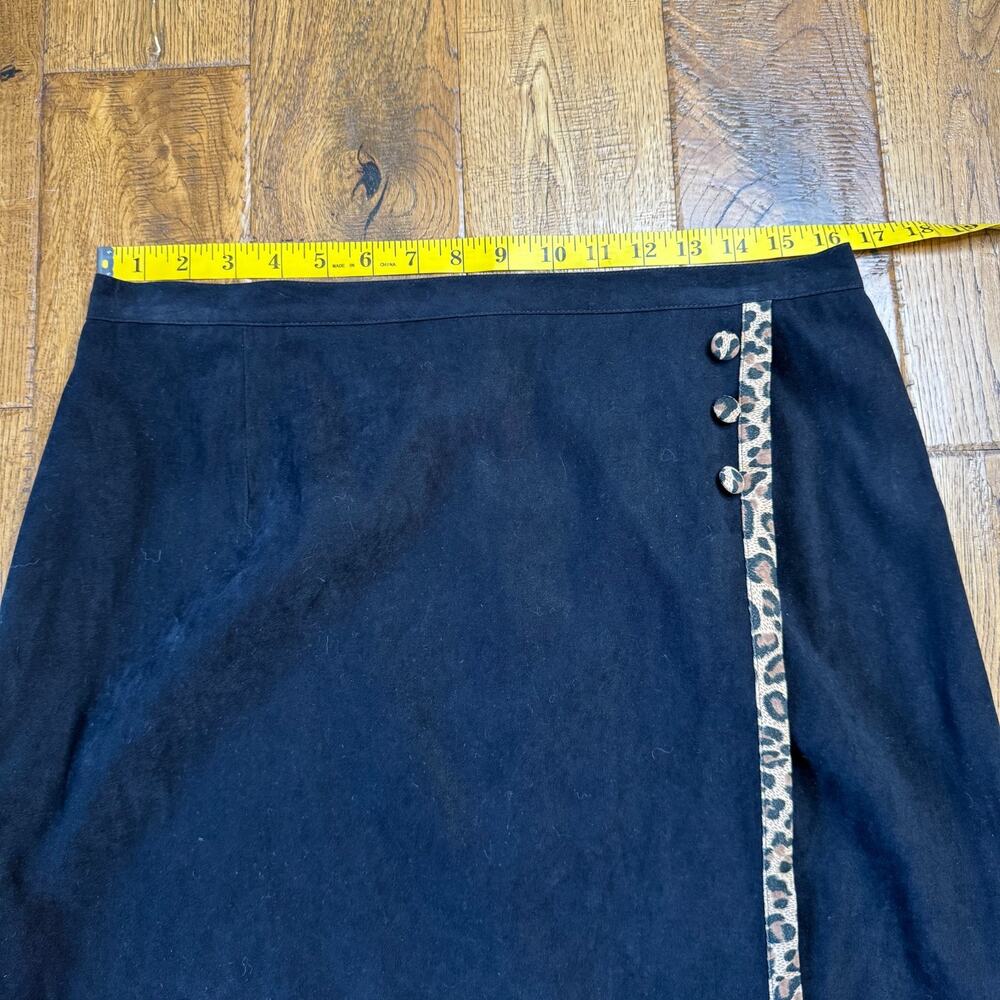 VTG Stonebridge Black Long Straight Skirt Leopard Accent Stripe Womens Sz 16 - Picture 4 of 6